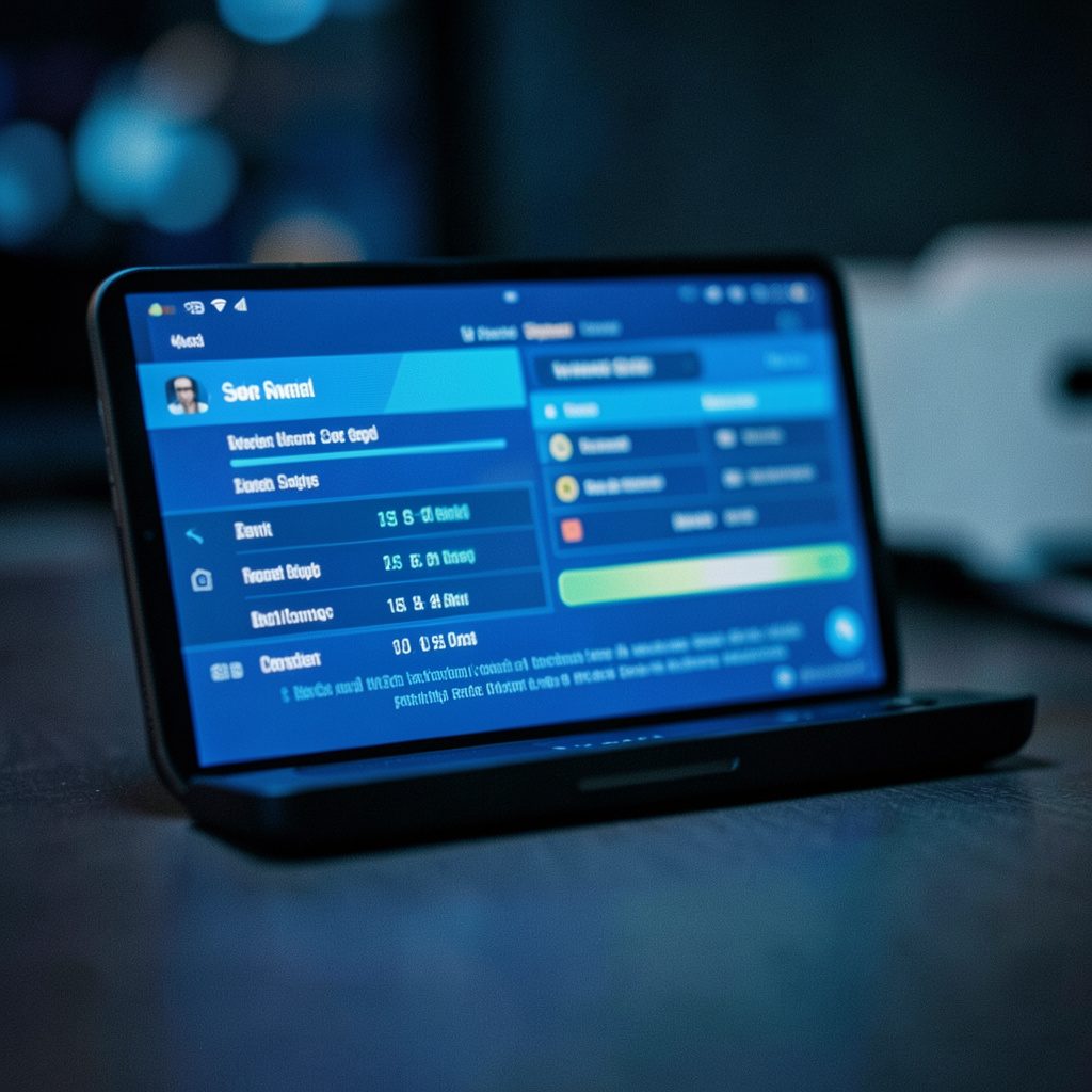 Interface épurée d'une application de mobilité affichant des trajets sur fond sombre, tons bleu nuit et orange vif